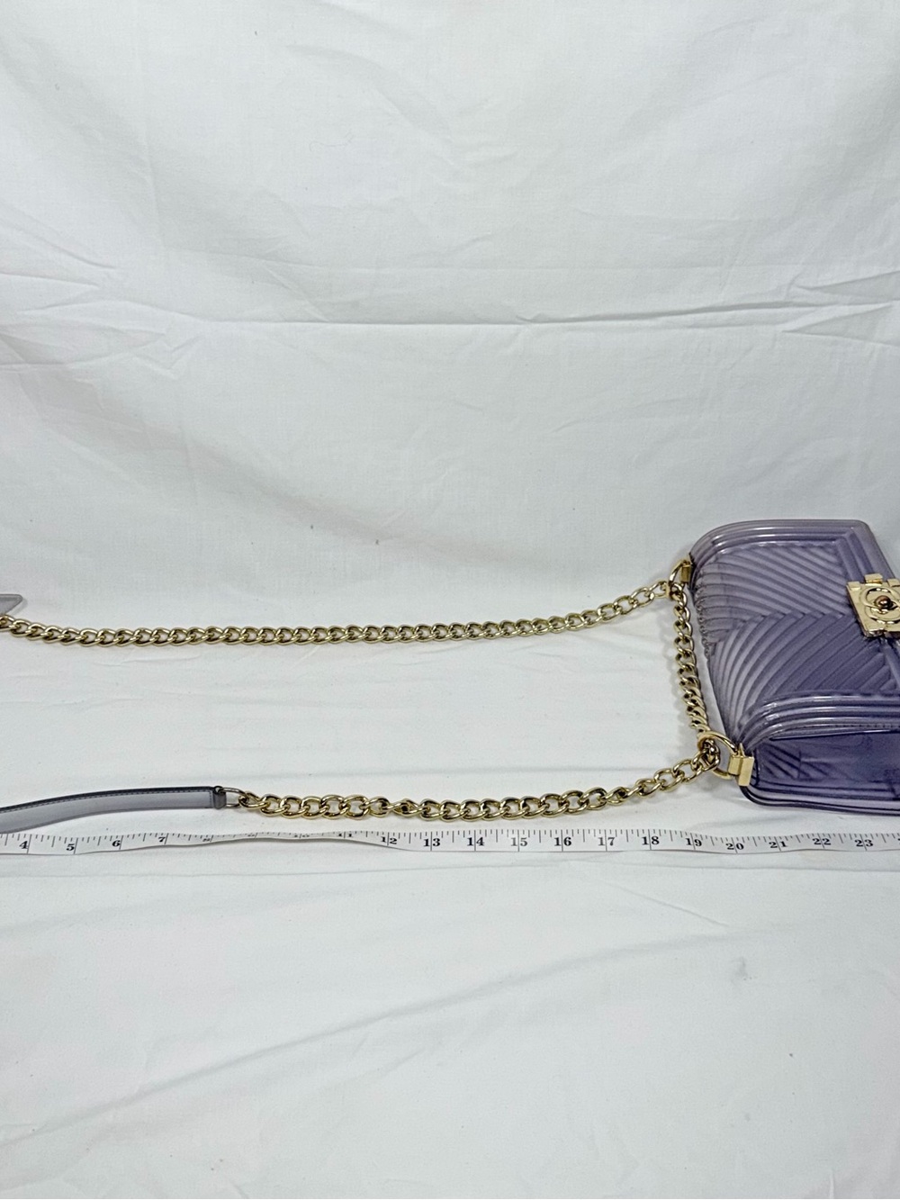 Translucent Purple Jelly Crossbody Bag Gold Chain Chevron Flap Shoulder Purse OS - Picture 6 of 10